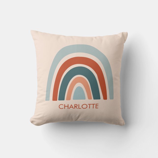 Cute Kids Rainbow Name Boho Cushion (Front)