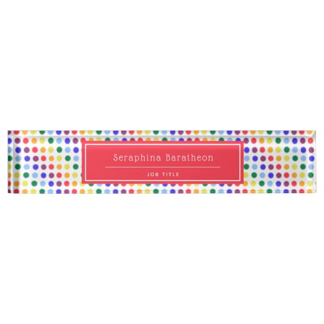 Cute Kids Rainbow Polka Dots Personalised Nameplate (Front)