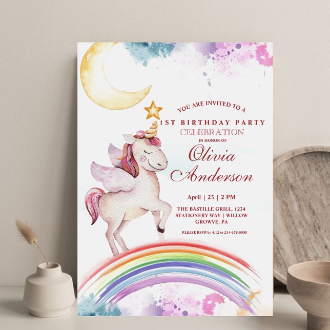 Cute Kids Rainbow Unicorn Girly Birthday Party  Invitation (Creator Uploaded)