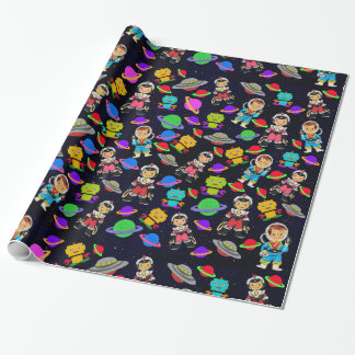 Cute Kids Retro Astronauts, Robots and Planets v2 Wrapping Paper