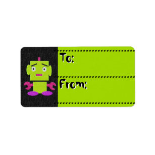 Cute Kids Retro Robot-Ghoul Green_To-From Tags