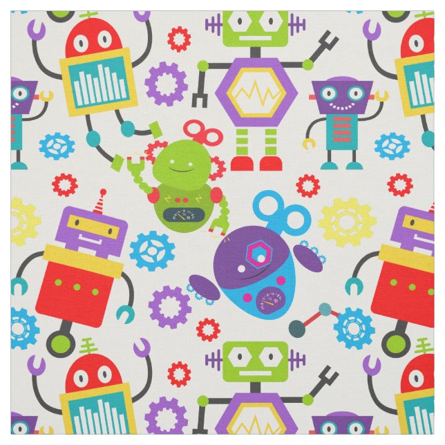 Cute Kids Robot Colourful Fabric (Swatch)