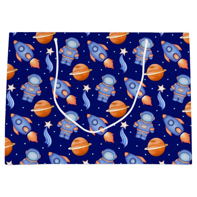 Cute Kids Rocket Ships & Astronaut Large Gift Bag (Front)