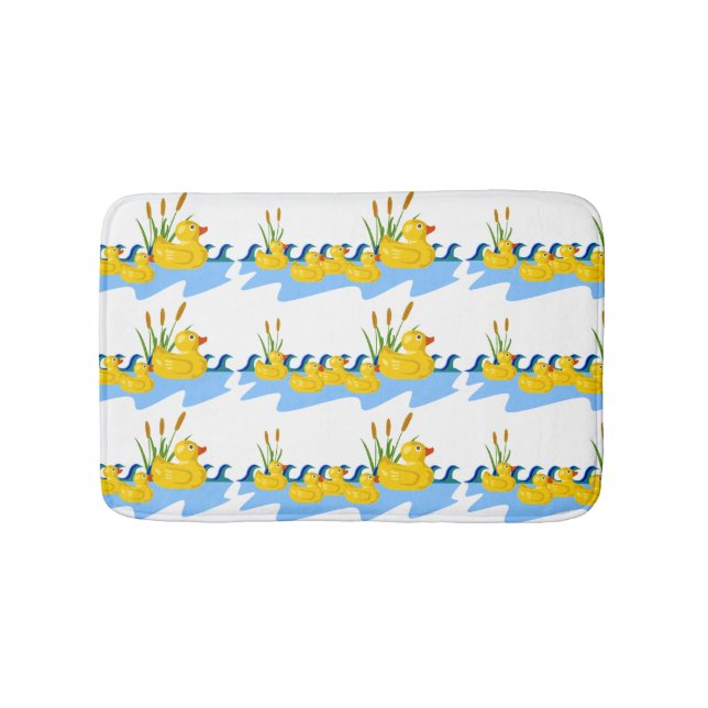 Cute Kids Rubber Duck Family Swimming on Pond Bath Mat (Front)