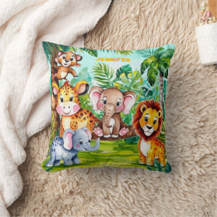 Cute Kids Safari Jungle Animals Personalised Name Cushion