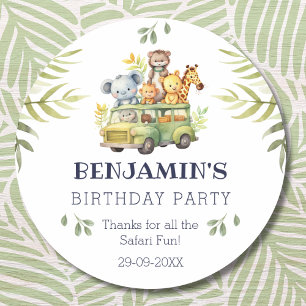 Cute Kids Safari Jungle Birthday Thank You Classic Round Sticker