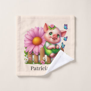 Cute kids special add name pig girls  wash cloth