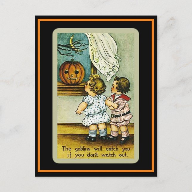 Cute Kids Spooky Vintage Halloween Postcard (Front)