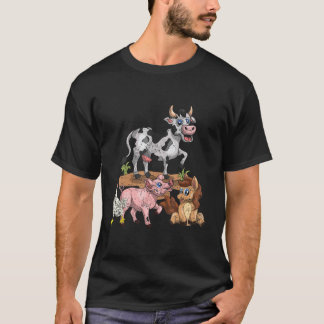 Cute Kids Squad Cow Chicken Pig Horse Farm Animal T-Shirt