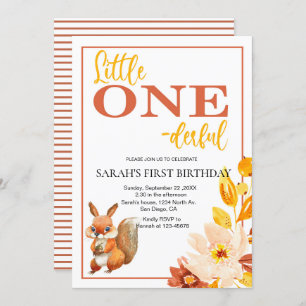 Cute Kids Squirrel One-derful First Birthday  Invitation