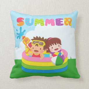 Cute Kids Summer Water Pool Fun Throw Pillow