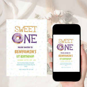 Cute kids Sweet One Donut 1st First Birthday  Invitation