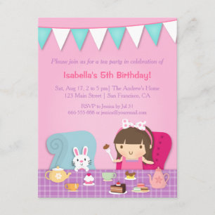 Cute Kids Tea Party Birthday Invitations