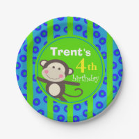 Cute Kids Toy Monkey Birthday Party | blue green