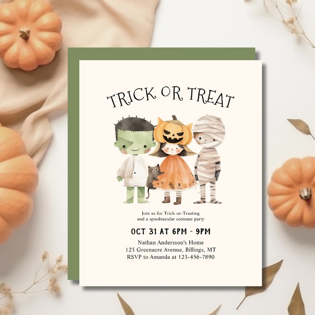 Cute Kids Trick or Treat Costume Party Invitation (Creator Uploaded)