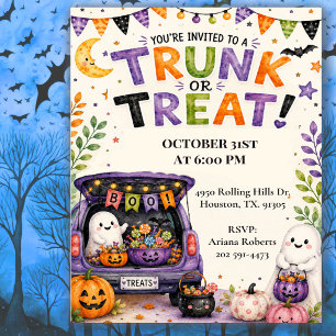 Cute Kids Trunk Or Treat Halloween Party Invitation