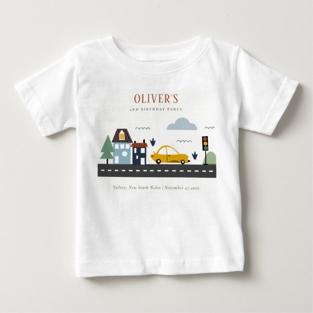 Cute Kids Urban Vehicle Cars Road Any Age Birthday Baby T-Shirt (Front)