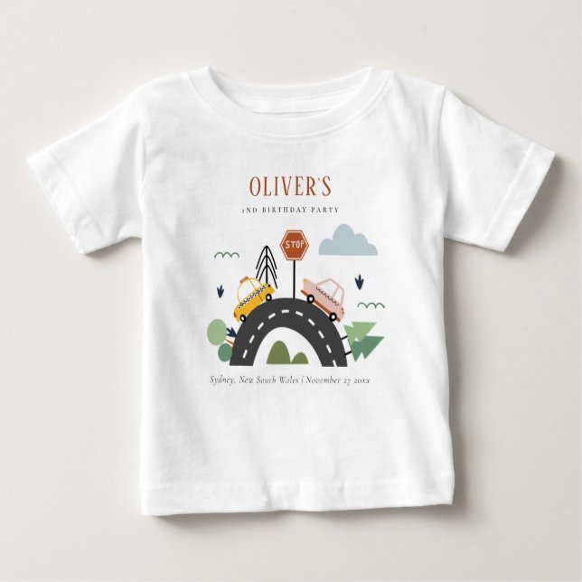 Cute Kids Urban Vehicle Cars Road Any Age Birthday Baby T-Shirt (Front)