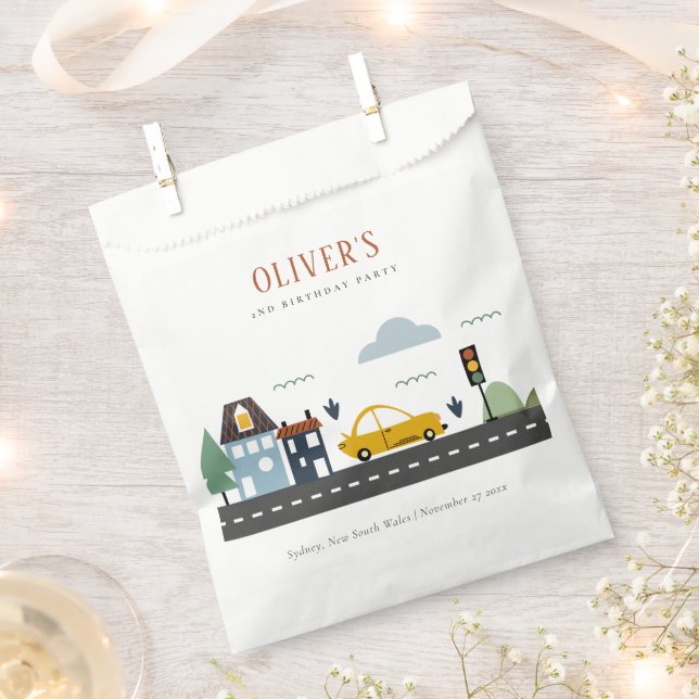 Cute Kids Urban Vehicle Cars Road Any Age Birthday Favour Bags (Clipped)