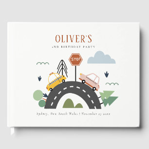 Cute Kids Urban Vehicle Cars Road Any Age Birthday Guest Book