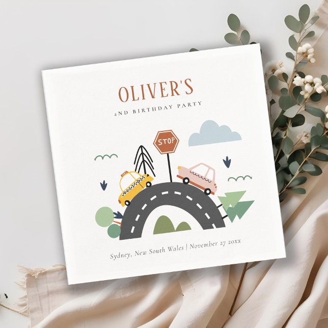 Cute Kids Urban Vehicle Cars Road Any Age Birthday Napkin (Creator Uploaded)