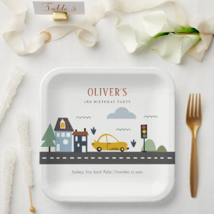 Cute Kids Urban Vehicle Cars Road Any Age Birthday Paper Plate