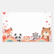 Cute Kids Valentine Stickers | Cartoon Animals