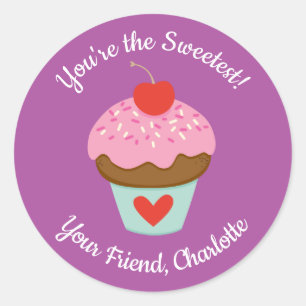 Cute Kids Valentines Day Cupcake Sticker