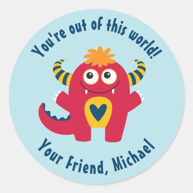 Cute Kids Valentines Day Monster Sticker (Front)