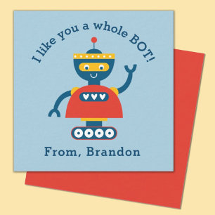 Cute Kids Valentines Day Robot Note Card