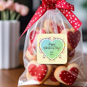 Cute Kids Valentines Heart Square Sticker