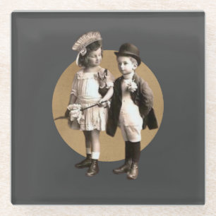 Cute Kids Vintage Photo Cutout  Glass Coaster