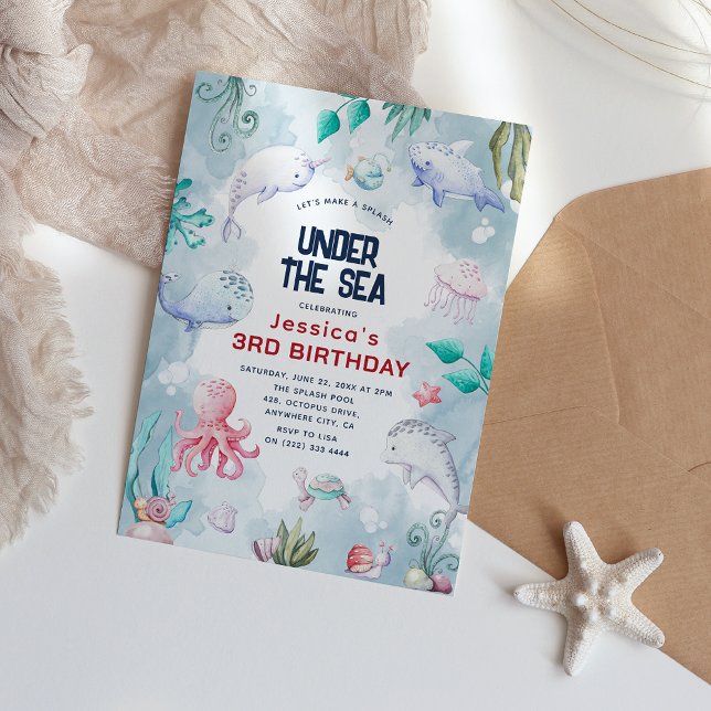 Cute Kids Watercolor Under the Sea Birthday Party Invitation (Creator Uploaded)
