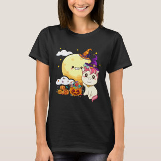Cute Kids Witch Unicorn Girls Halloween T-Shirt