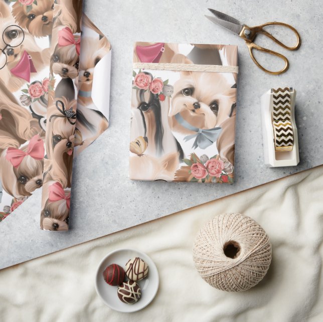 Cute KIds Yorkie Puppy Birthday Wrapping Paper (Crafts)