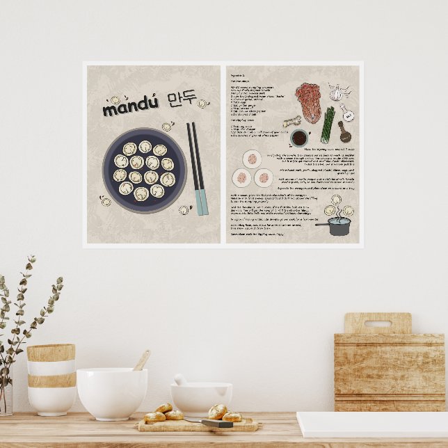 Cute Kimchi Dumpling Recipe Korean Food Poster (Kitchen)
