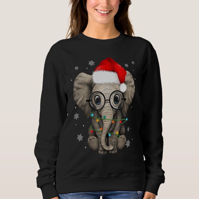 Cute Kind Elephant Christmas Light Santa Hat Eleph Sweatshirt (Front)