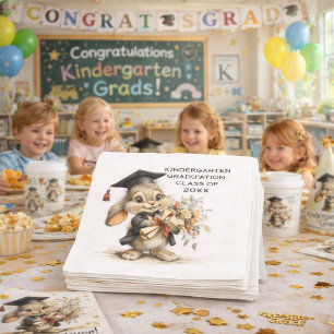  Cute Kindergarten Graduation Bunny Design Napkin