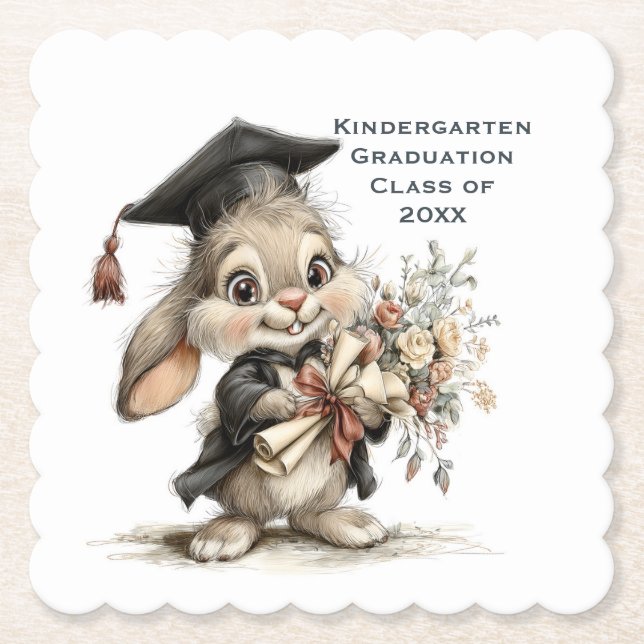  Cute Kindergarten Graduation Bunny Design Paper Coaster (Front)