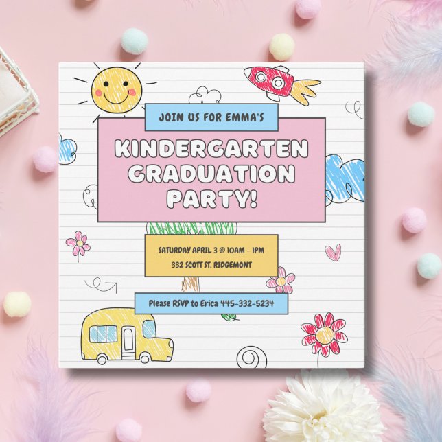 Cute Kindergarten Graduation Party Invitation (Creator Uploaded)