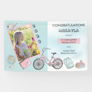 Cute Kindergarten Photo Girl Congratulations Banner