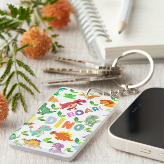 Cute Kinds of Dinosaurs Seamless Key Ring