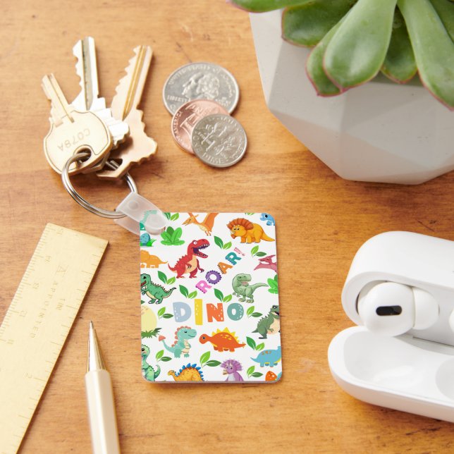 Cute Kinds of Dinosaurs Seamless Key Ring (Desk)