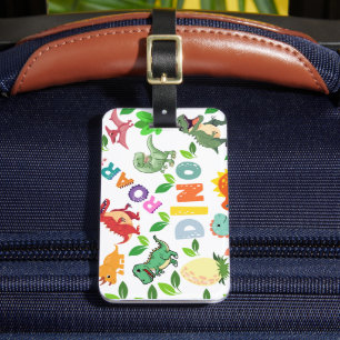 Cute Kinds of Dinosaurs Seamless Luggage Tag