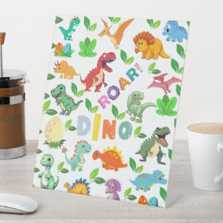 Cute Kinds of Dinosaurs Seamless Pedestal Sign