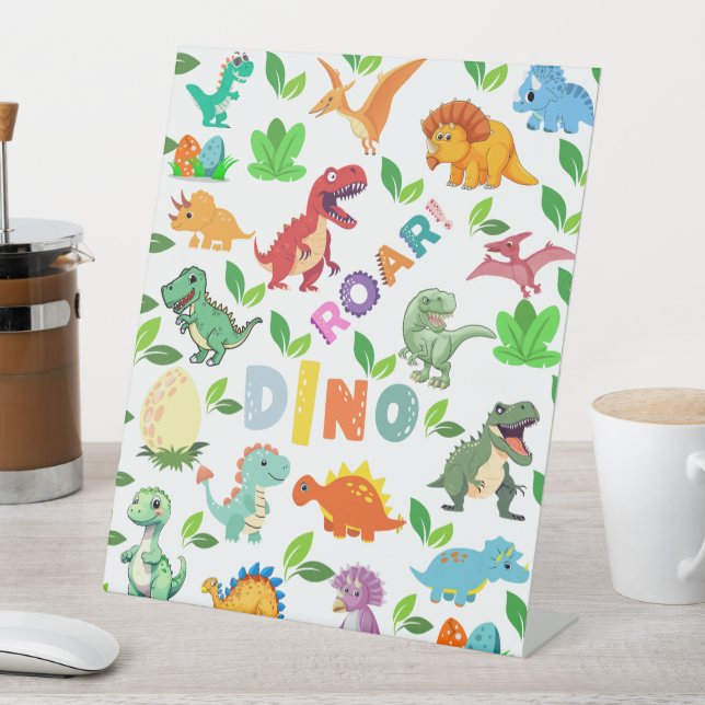 Cute Kinds of Dinosaurs Seamless Pedestal Sign (In SItu)