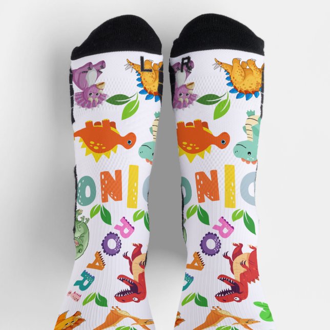 Cute Kinds of Dinosaurs Seamless Socks (Top)