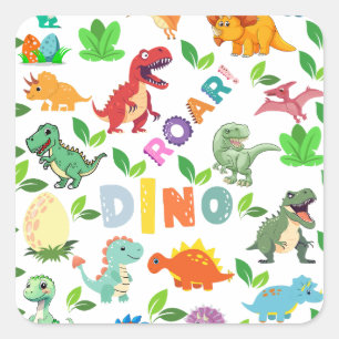 Cute Kinds of Dinosaurs Seamless Square Sticker