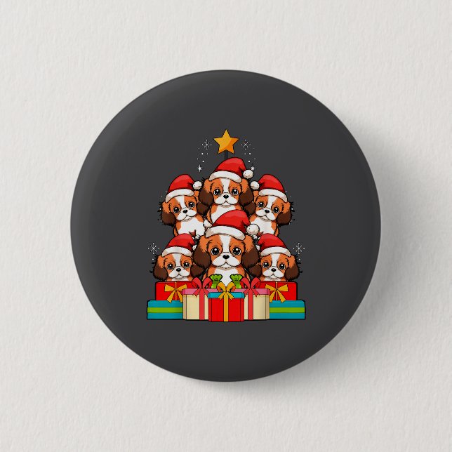 Cute King Charles Cavalier Le Dog Christmas Tree X 6 Cm Round Badge (Front)