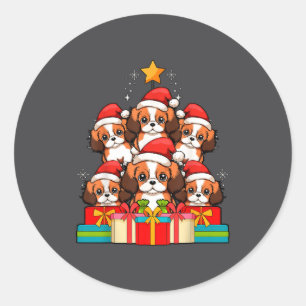 Cute King Charles Cavalier Le Dog Christmas Tree X Classic Round Sticker